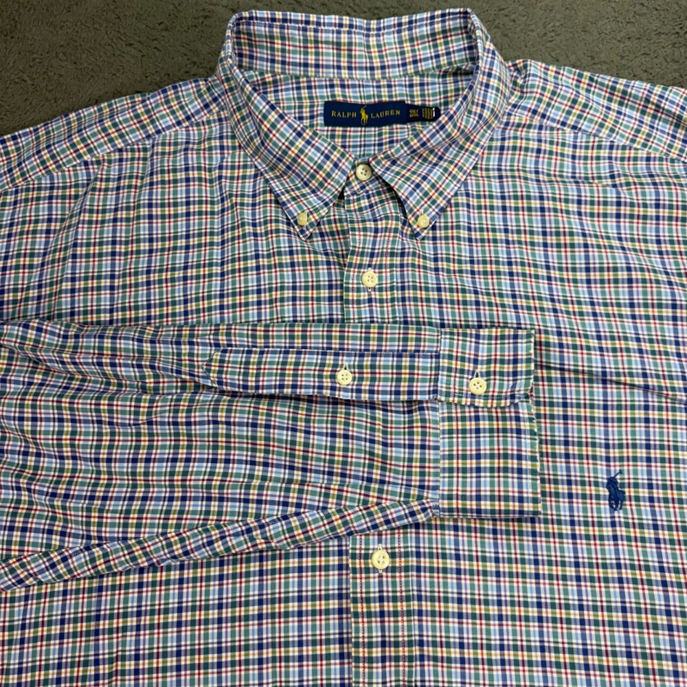 Ralph Lauren Button Down Shirt Mens 4XLT Multicolor Plaid Long Sleeve Cotton